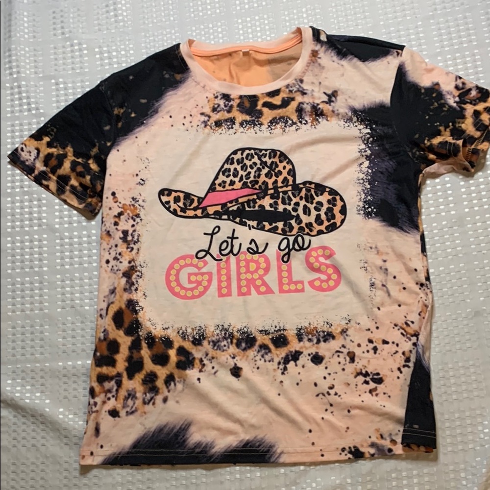 Leopard print women’s t-shirt with phrase Let’s Go Girls on it, size M.